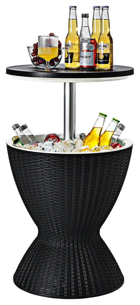 Costway 8 Gallon 3 in 1 Patio Rattan Cooler Bar Table Adjust Ice Bucket Black