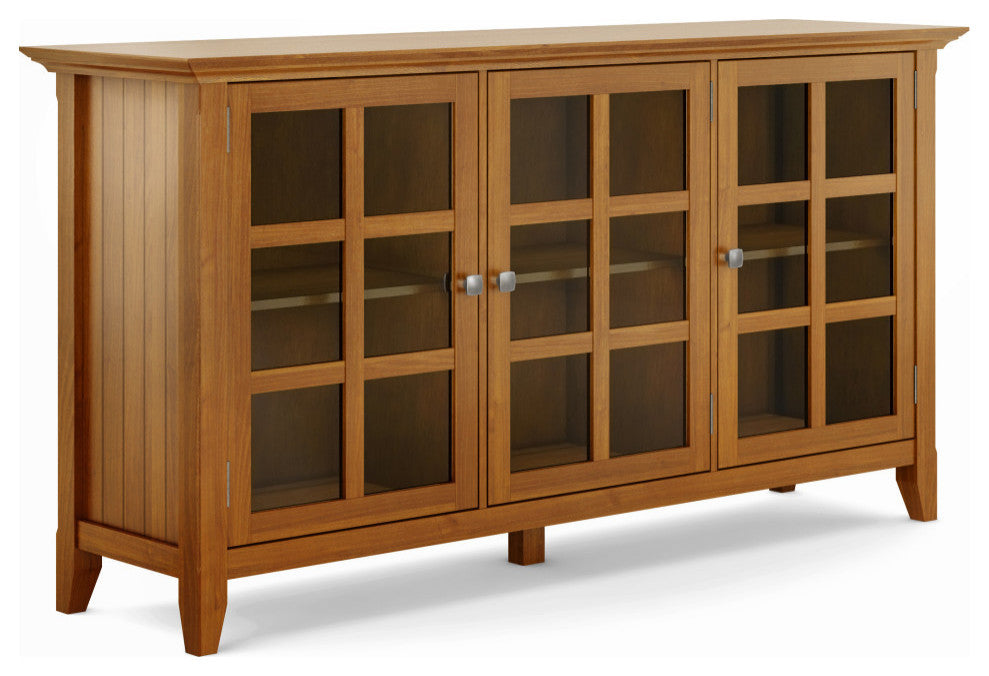 Acadian Solid Wood Wide Storage Cabinet, Light Golden Brown