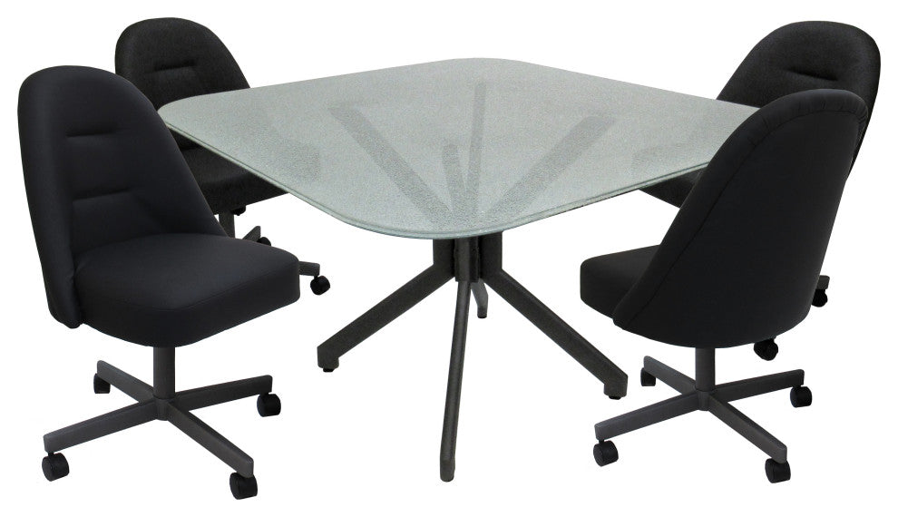 M-235 Dinette Swivel Metal Caster Chairs - Clear Glass, Grey Vinyl - Grey, Crack