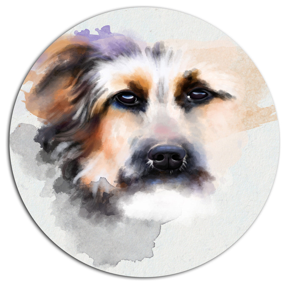 Sad Dog Watercolor Illustration, Modern Animal Disc Metal Wall Art, 36"