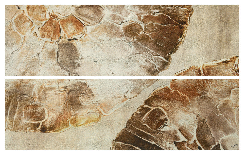 "Golden Layers I" Abstract Rendered on Gold Shagreen Wrapped Canvas Wall Art Set