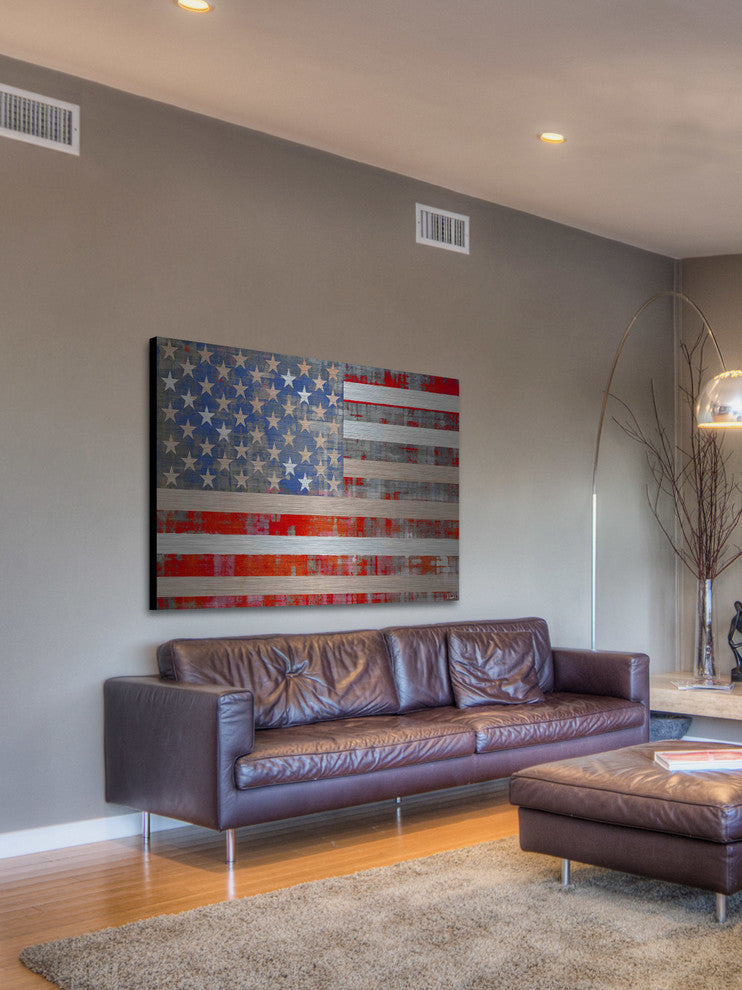 "American Dream" Wall Art, 36"x24", Brushed Aluminum