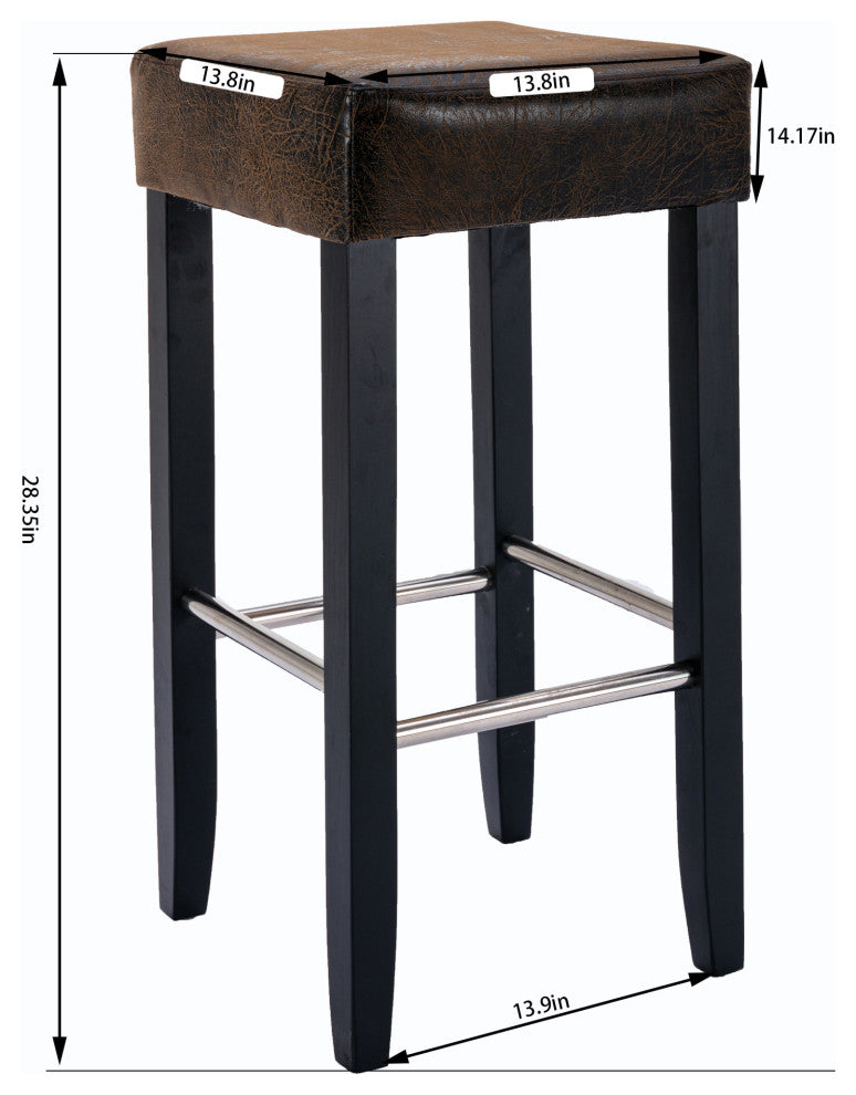 Barstool, Brown Fabric and Black Wood Finish,2-Pcs Set