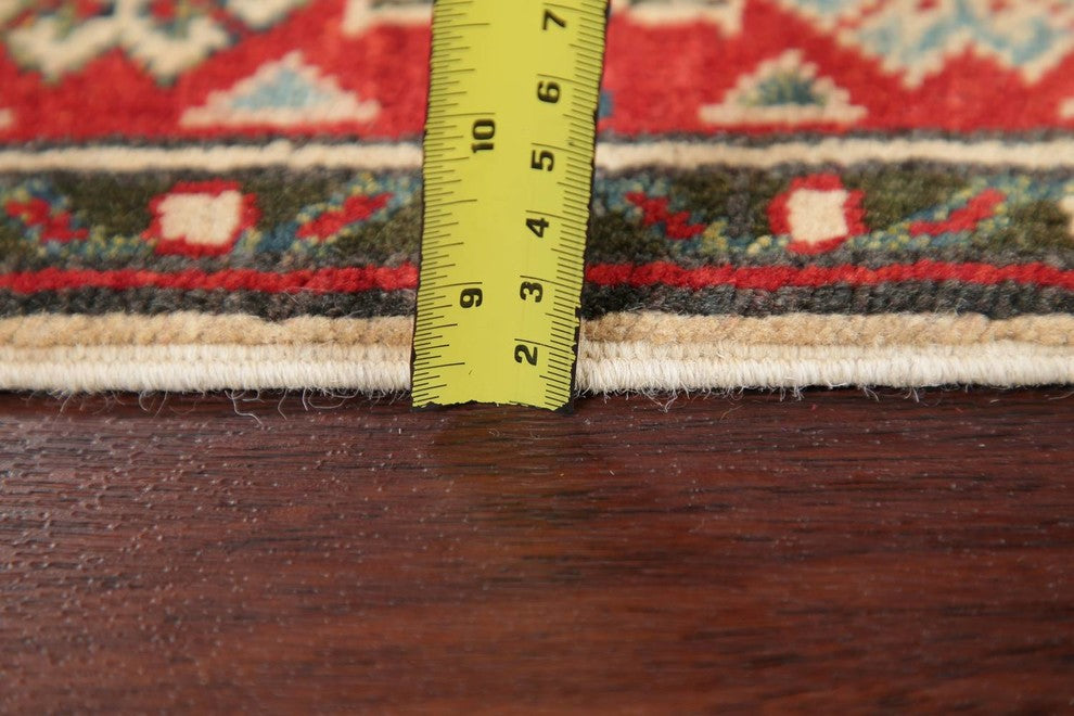 Pakistani Kazak Traditional Oriental Area Rug Hand-Knotted, Beige, 3'8"X2'8"