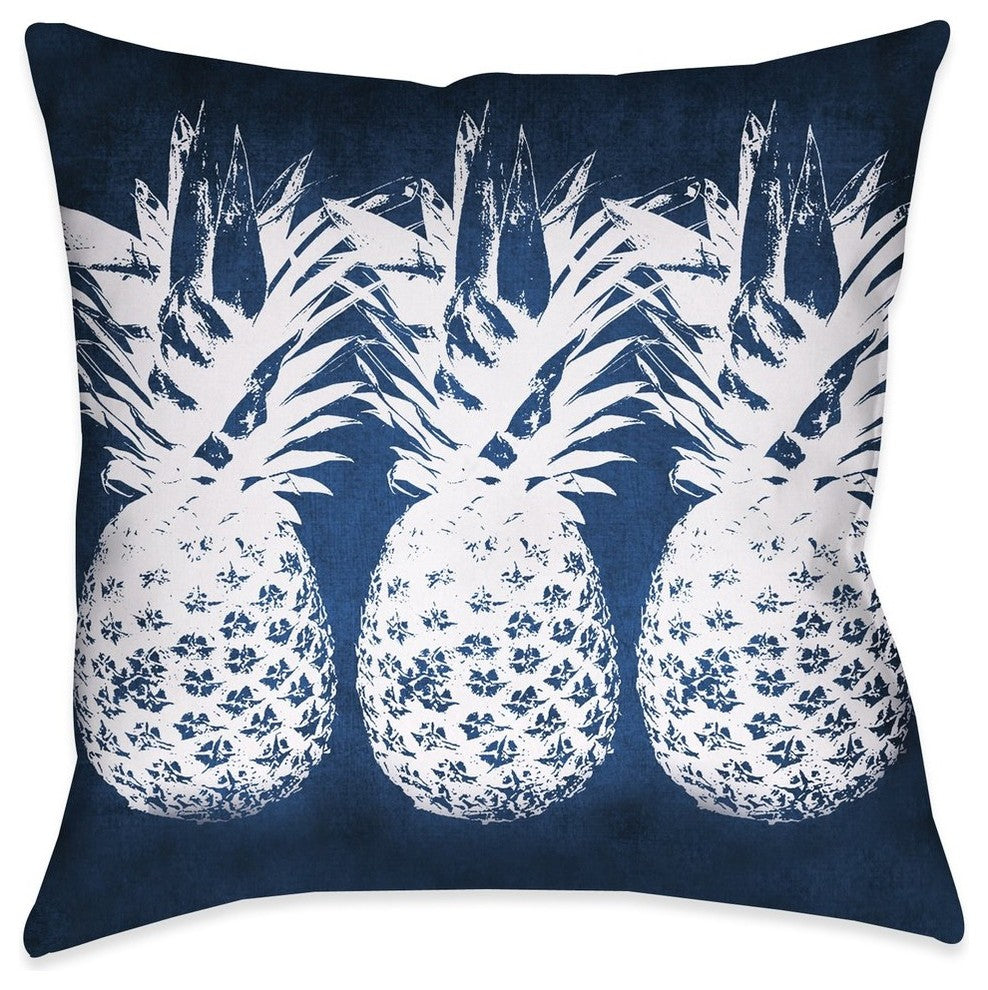 Laural Home Indigo Pineapples Outdoor Pillow, 18"x18"