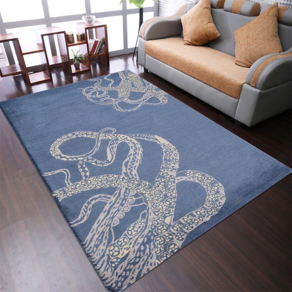 HAND TUFTED WOOL ECO-FRIENDLY AREA RUGS - Blue&Beige, Contemporary Design