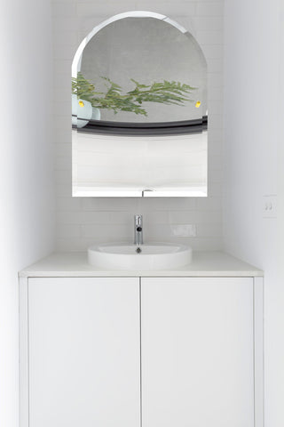 Frameless Arch Top Beveled Edge Tilt Mirror, Brushed Bronze