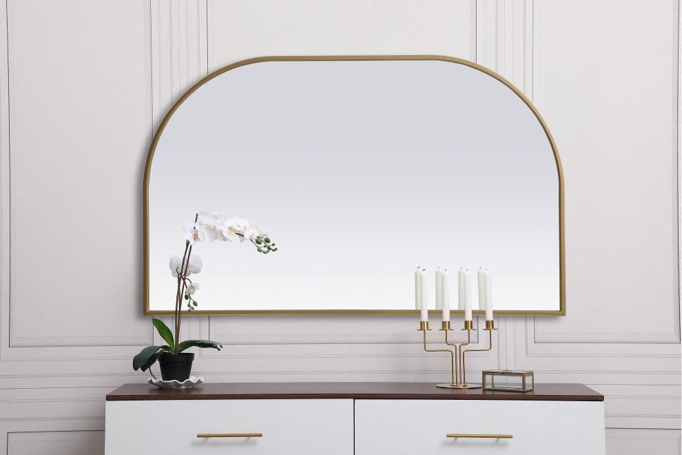 Metal Frame Arch Mirror 39X24 Inch, Brass