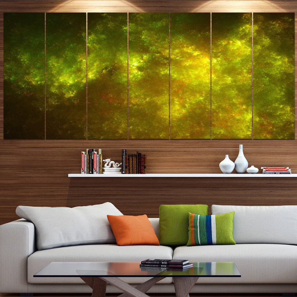 Clear Golden Starry Fractal Sky, Abstract Canvas Art Print, 83"x32", 7 Panels