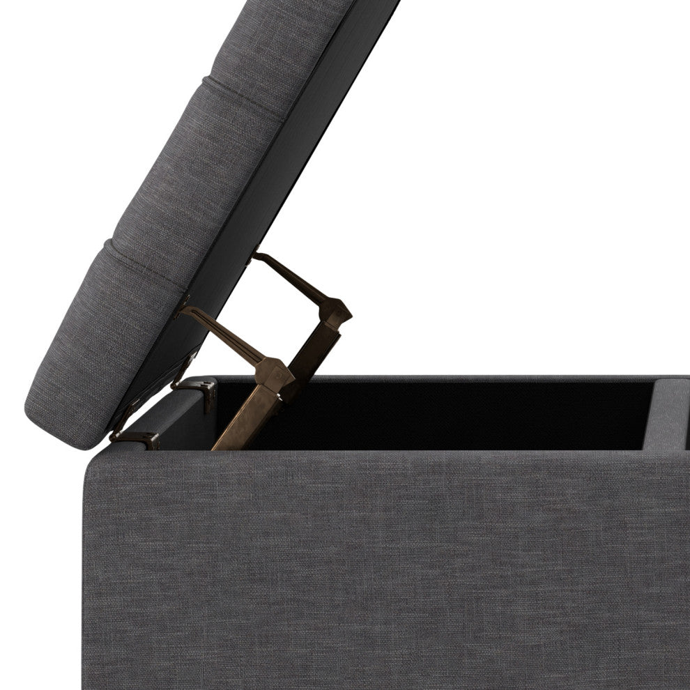 Laura Mid Century Lift Top Storage Ottoman, Slate Grey