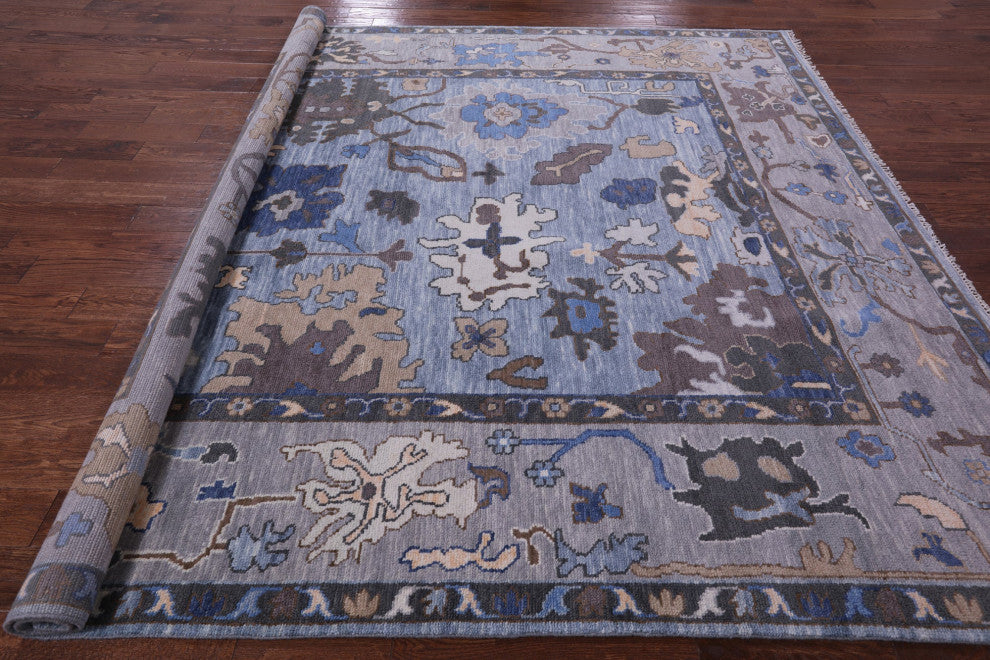 9' Square Hand-Knotted Turkish Oushak Wool Rug - Q13576