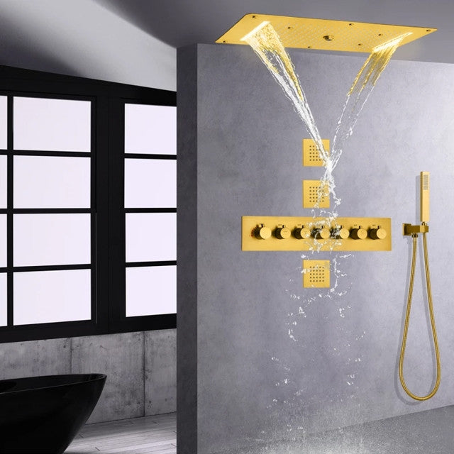 Led Mist Rainfall Shower System and Handheld Shower, Gold Polished