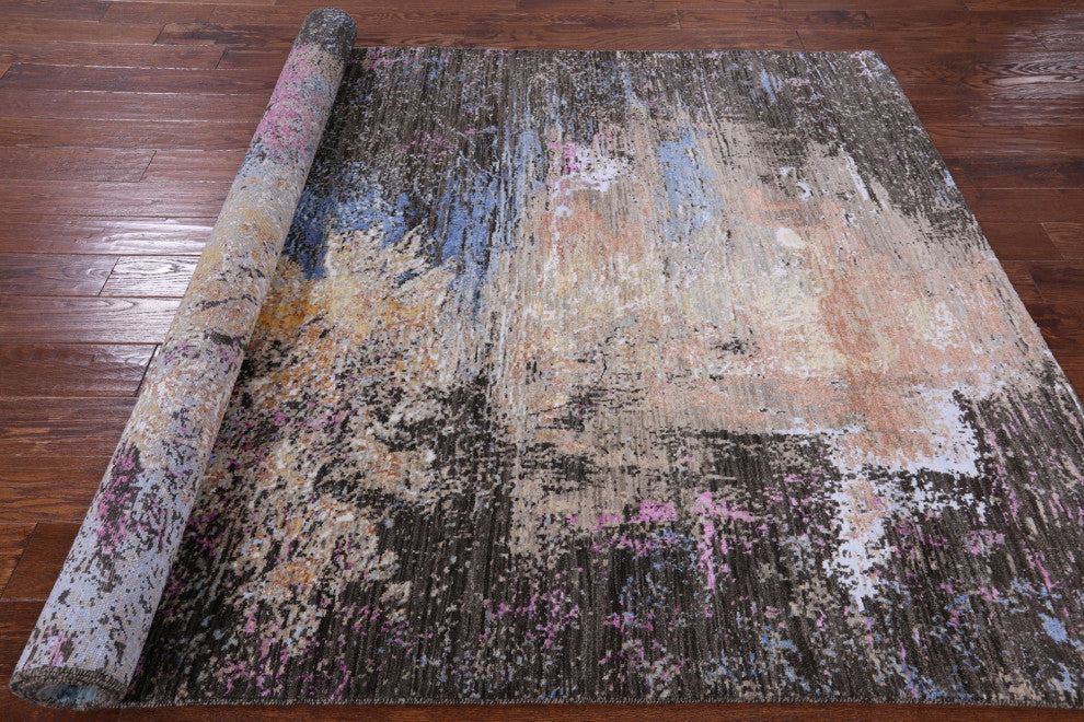 Abstract Wool and Silk Hand Knotted Rug 5' 11" X 9' 2" Q6855