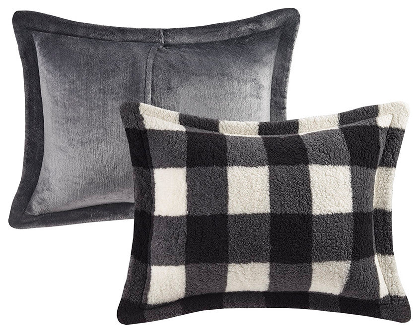 Sleep Philosophy Brooks Sherpa Black and White Buffalo Check Comforter Set