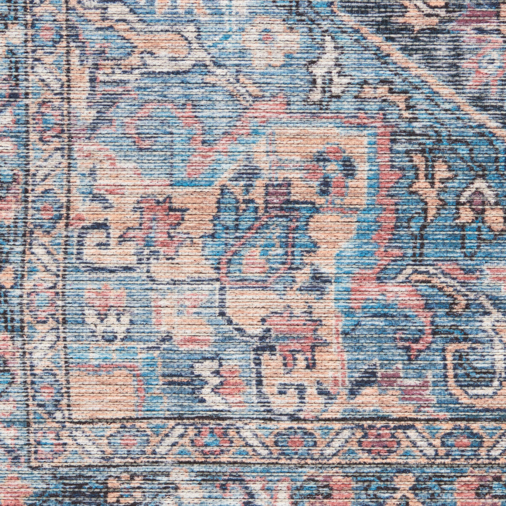Nicole Curtis Machine Washable Floral Light Blue Multicolor Area Rug, Light Blue Multi, 4' X 6'