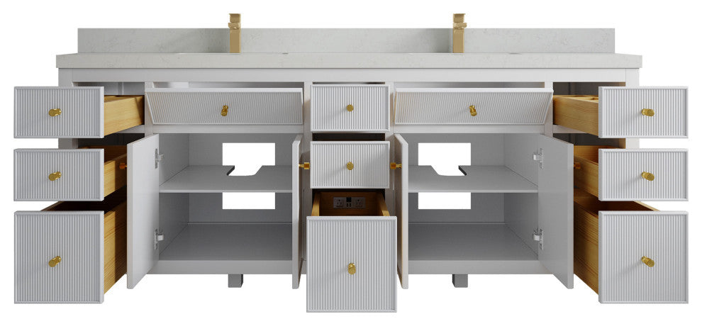 Sonoma 84 Double Sink Reeded Bath Vanity in White 2" Carrara Quartz