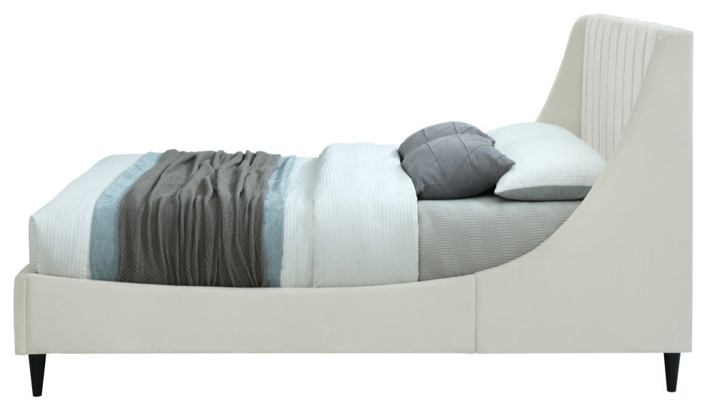 Eva Velvet Upholstered Bed, Cream, King