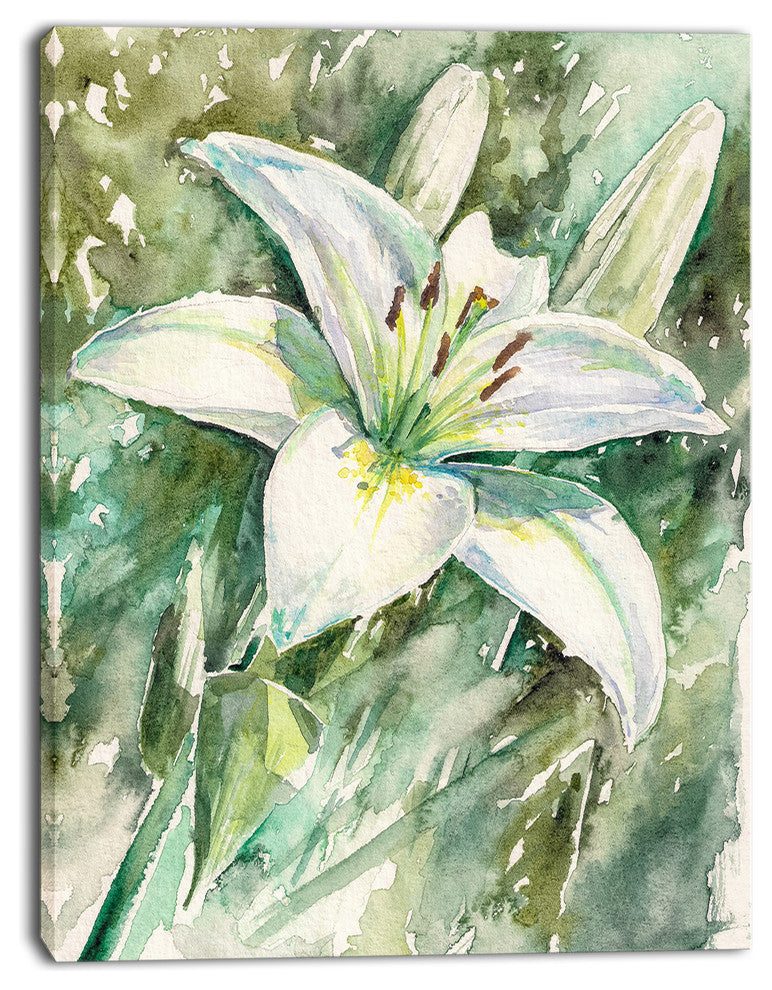 Large White Lily Painting, Floral Canvas Art print, 28"x60"