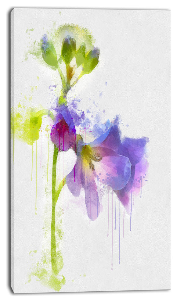 Blue Hand drawn Eustoma Watercolor, Floral Canvas Art Print, 16"x32"