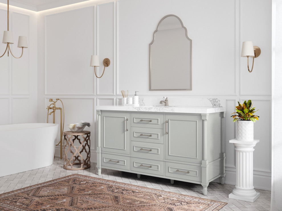 Aberdeen 60 Single Bathroom Vanity in Coventry Gray 2" Carrara Quartz
