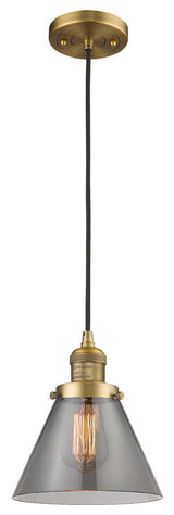1-Light Large Cone 8" Pendant, Brushed Brass, Glass: Smoked