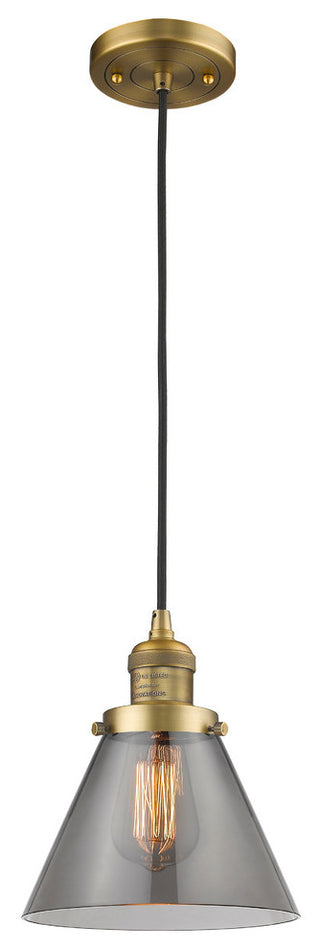 1-Light Large Cone 8" Pendant, Brushed Brass, Glass: Smoked