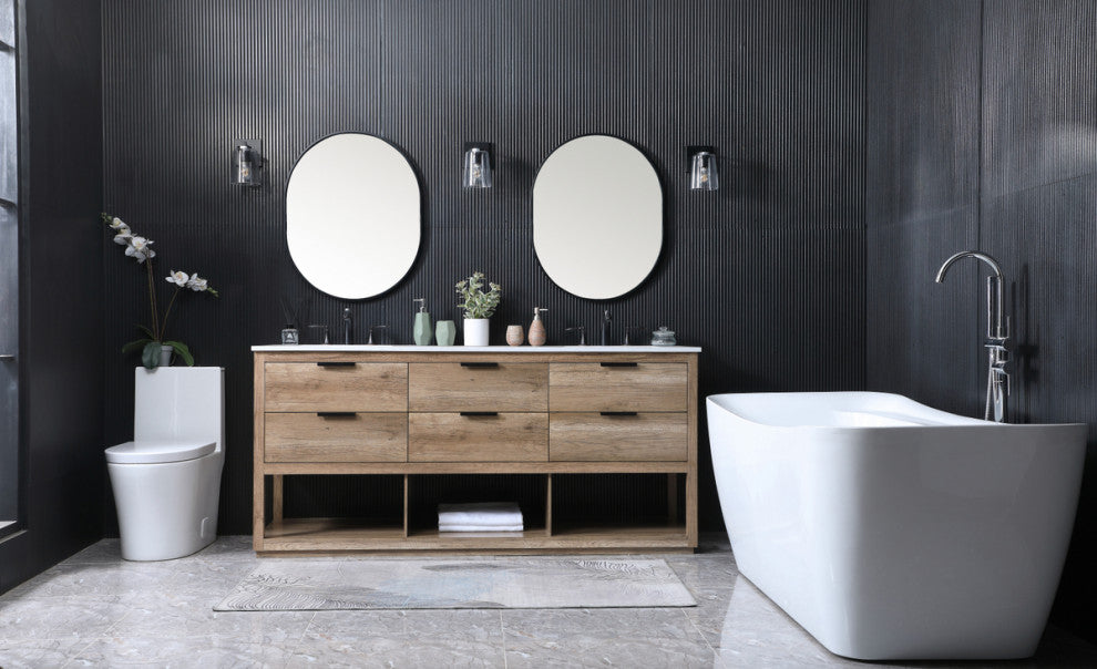 72" Double Bathroom Vanity, Natural Oak