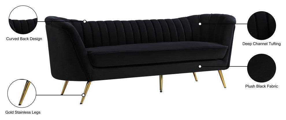 Margo Velvet Upholstered Set, Black, Sofa