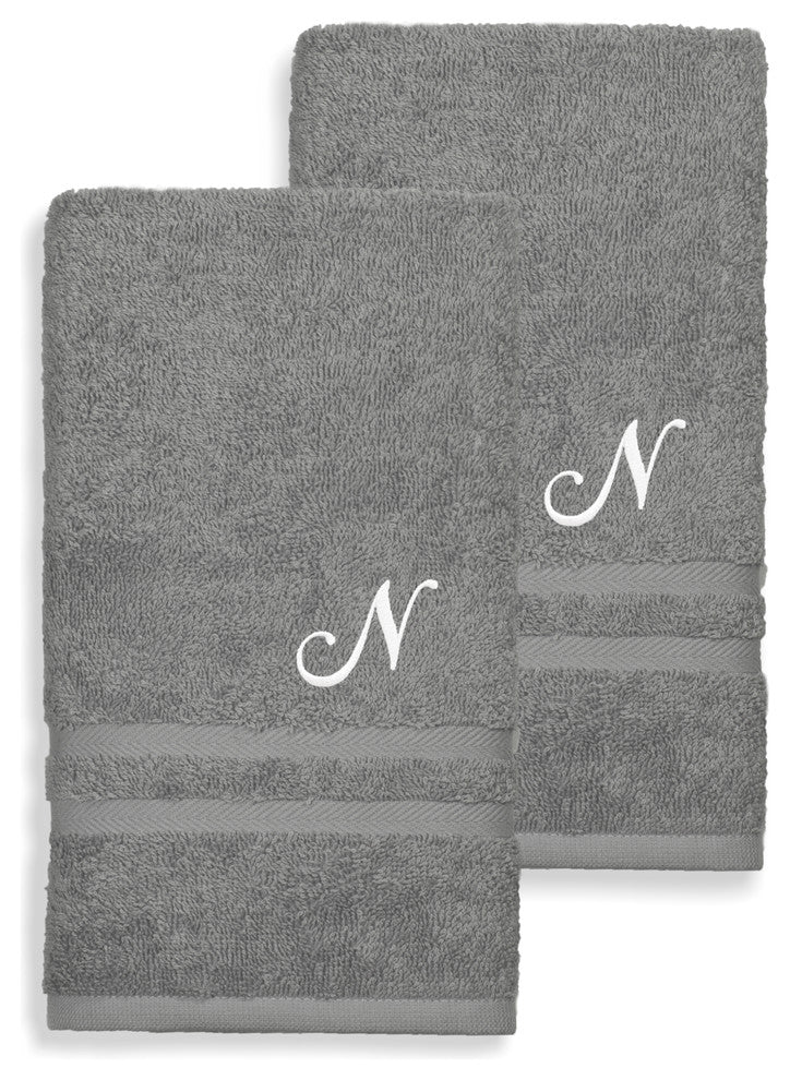 Denzi Hand Towels With Monogrammed Letter, Set of 2, N