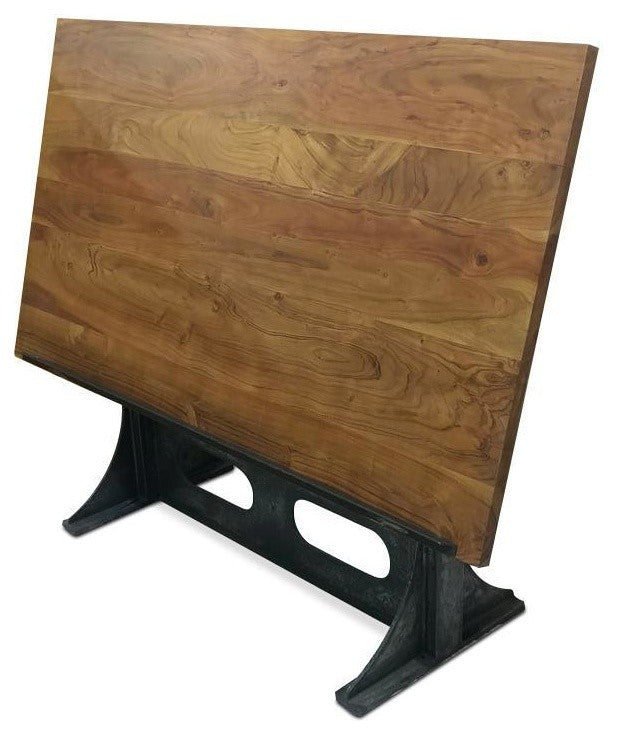Industrial Adjustable Height Drafting Desk - Tilting Top - Cast Iron Base