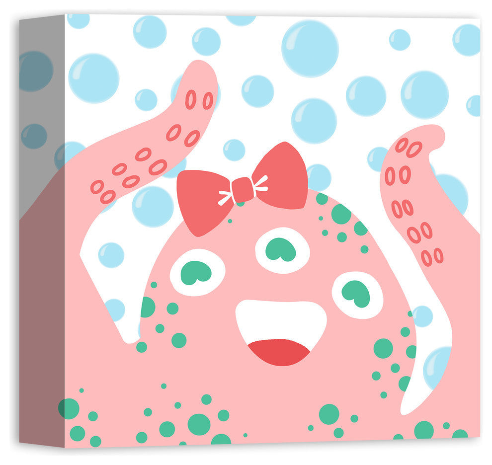 Cute Pink Bow Sea Monster 12x12 Canvas Wall Art