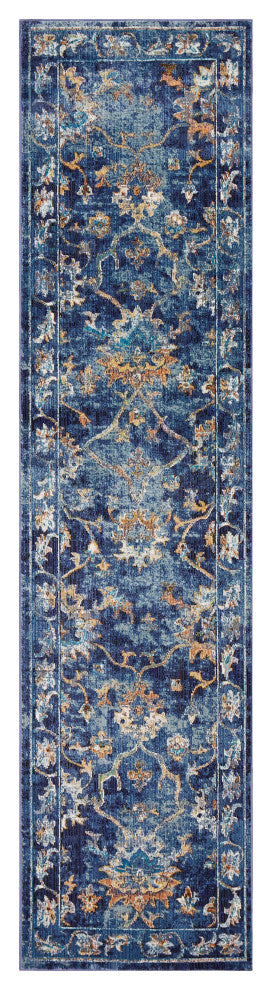 2??x 9??Blue and Gold Jacobean Runner Rug