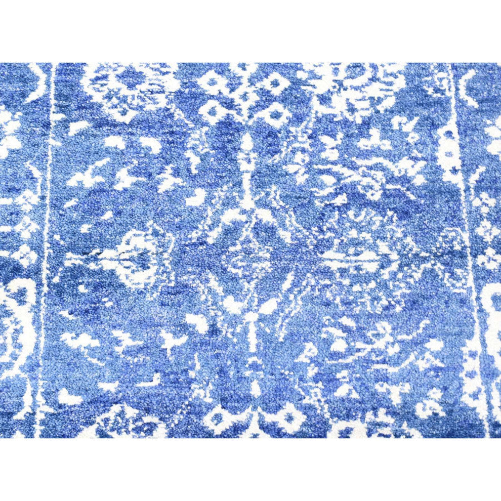 Blue Tone on Tone Tabriz Wool and Silk Hand Knotted XL Runner Rug, 2'6"x16'10"