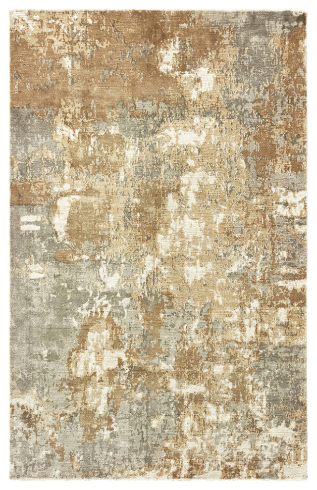 8' X 10' Grey And Brown Abstract Hand Loomed Stain Resistant Area Rug