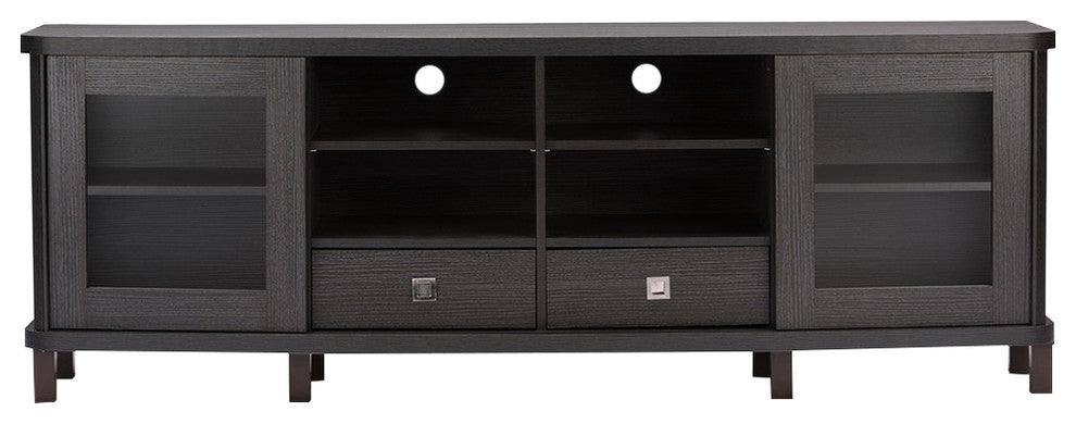 Walda 70" Dark Brown Wood TV Cabinet With Sliding Doors and Drawers