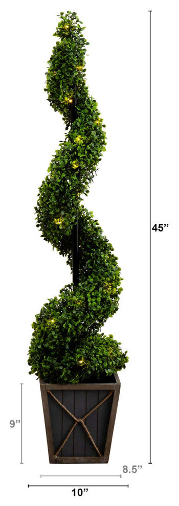 45in. UV Resistant Prelit Artificial Boxwood Spiral Topiary Tree, Planter