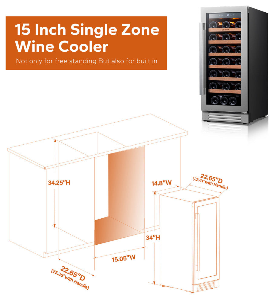 Ca"™Lefort 15" Wine Fridge: 33 Bottle, Built-In/Freestanding, Home/Bar/Kitchen