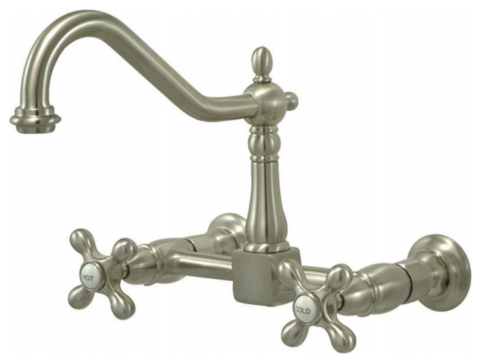 Kingston Brass Two-Handle Wall Mount Bridge Kitchen Faucet, Brushed Nickel