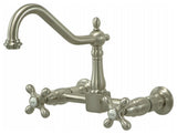 Kingston Brass Two-Handle Wall Mount Bridge Kitchen Faucet, Brushed Nickel