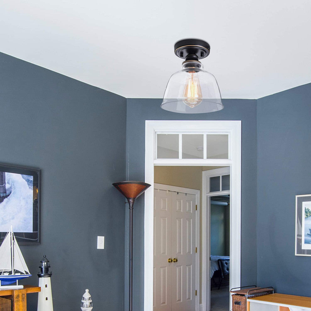 Industrial Glass Flush Mount Ceiling Light Fixtures Farmhouse Close to Ceiling