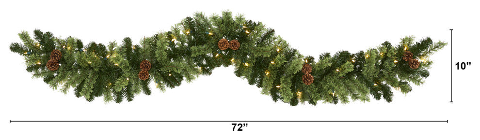 6' Christmas Artificial Garland with 50 Multicolored LED Lights and Pine Cones