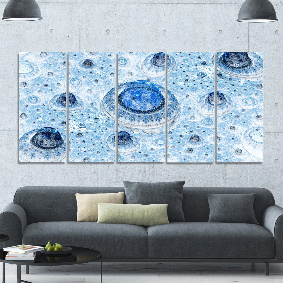 Light Blue Fractal Exotic Planet, Abstract Canvas Art Print, 60"x28", 5 Panels
