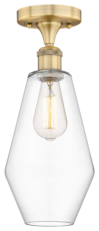 Cindyrella-1 Light 7" Semi-Flush Mount-Brushed Brass, Clear Glass Shade