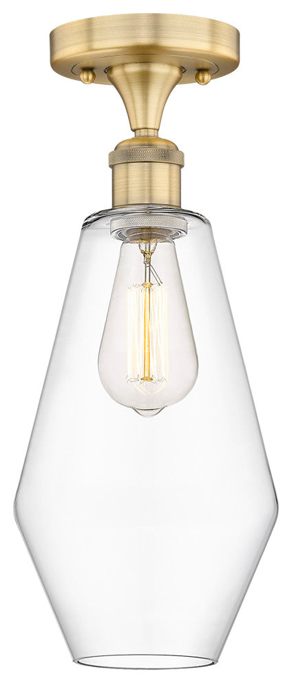 Cindyrella-1 Light 7" Semi-Flush Mount-Brushed Brass, Clear Glass Shade