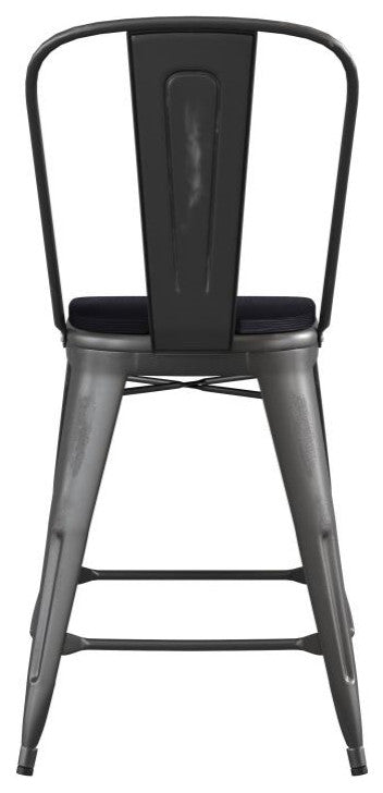 Carly Commercial Grade 24" High Metal Indoor-Outdoor Counter Height Stool, Black/Black
