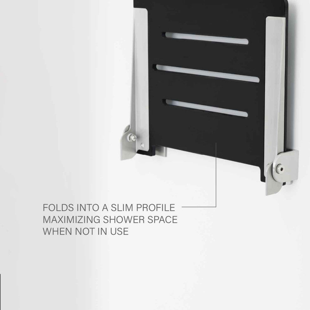 Seachrome SlimLine Folding Wall Mount Shower Seat, Matte Black With Silver