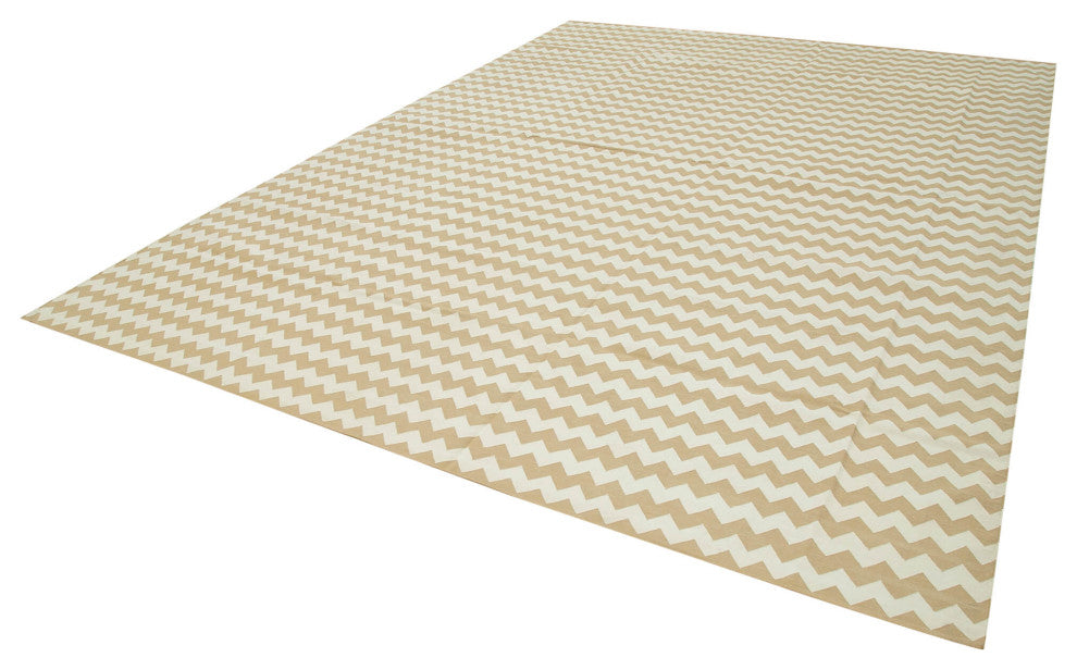 Rug N Carpet - Handmade Wool 10' 0'' x 13' 7'' Modern Design Dhurrie Kilim Rug