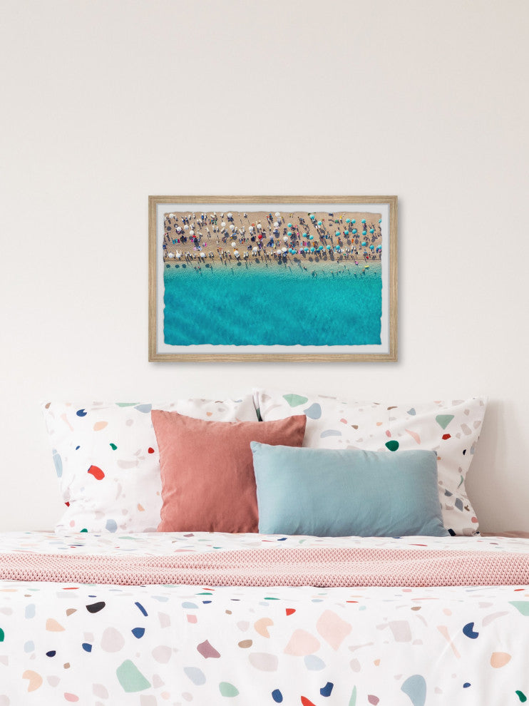 "Umbrellas by the Sea" Framed Painting Print, 12x8