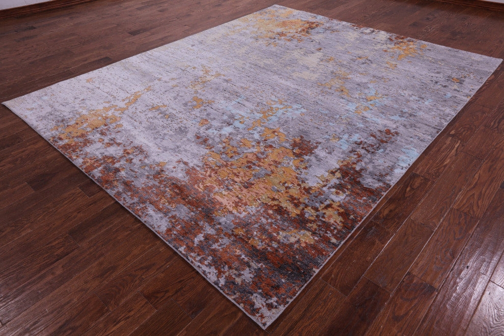 Wool & Silk Abstract Hand Knotted Rug 8' 0" X 10' 1" - Q15794