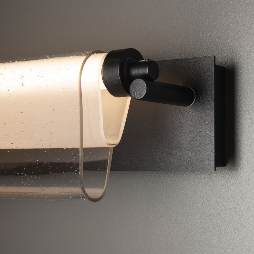 Draped Glass LED Bath Bar Black Seeded Glass With Opal Diffuser